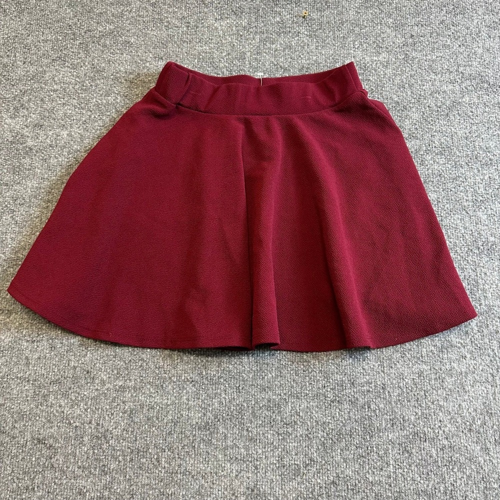Exact Skirt Womens Size L Burgundy Textured Skater Mini Flared Elastic Waist
